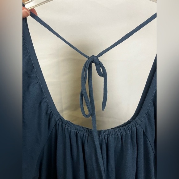 Pact Women's Puff Sleeve Blue Organic Cotton A-Line Tie Back Dress- Size Medium - Picture 5 of 8